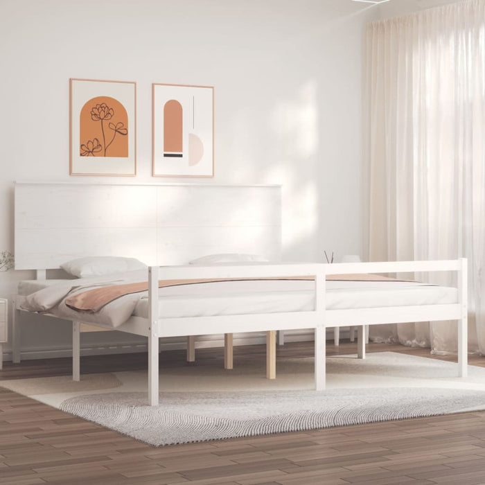 Massivholzbett mit Kopfteil Weiß 200x200 cm
