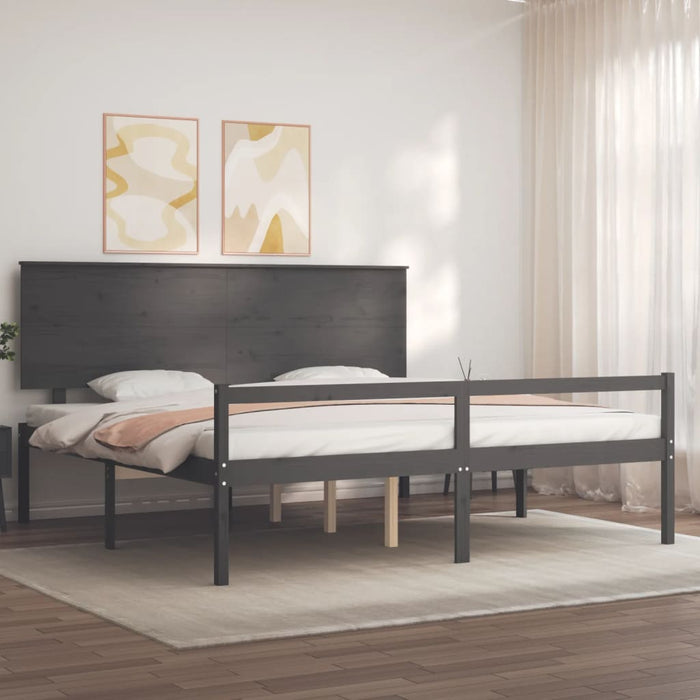 Massivholzbett mit Kopfteil Grau 200x200 cm
