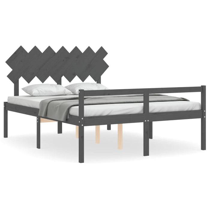 Massivholzbett mit Kopfteil Grau 140x190 cm