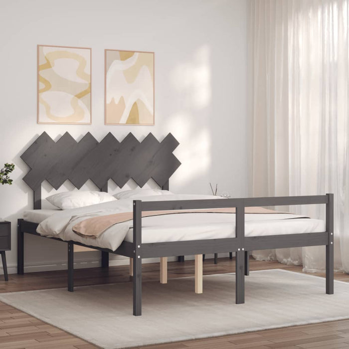 Massivholzbett mit Kopfteil Grau 140x190 cm