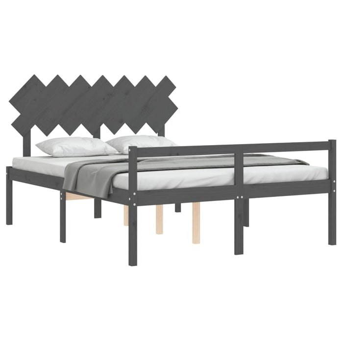 Massivholzbett mit Kopfteil Grau 140x190 cm