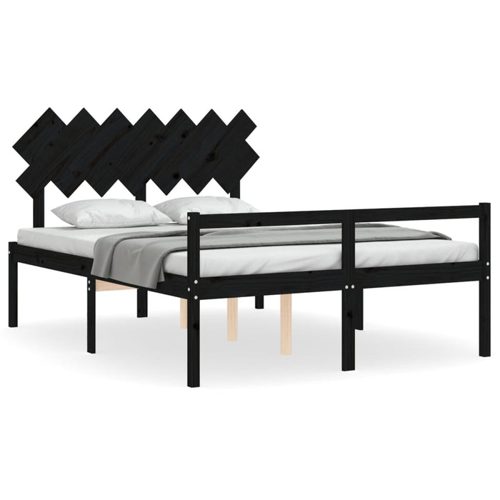 Massivholzbett mit Kopfteil Schwarz 140x190 cm