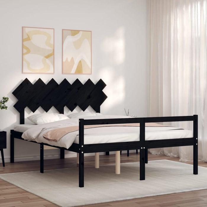 Massivholzbett mit Kopfteil Schwarz 140x190 cm
