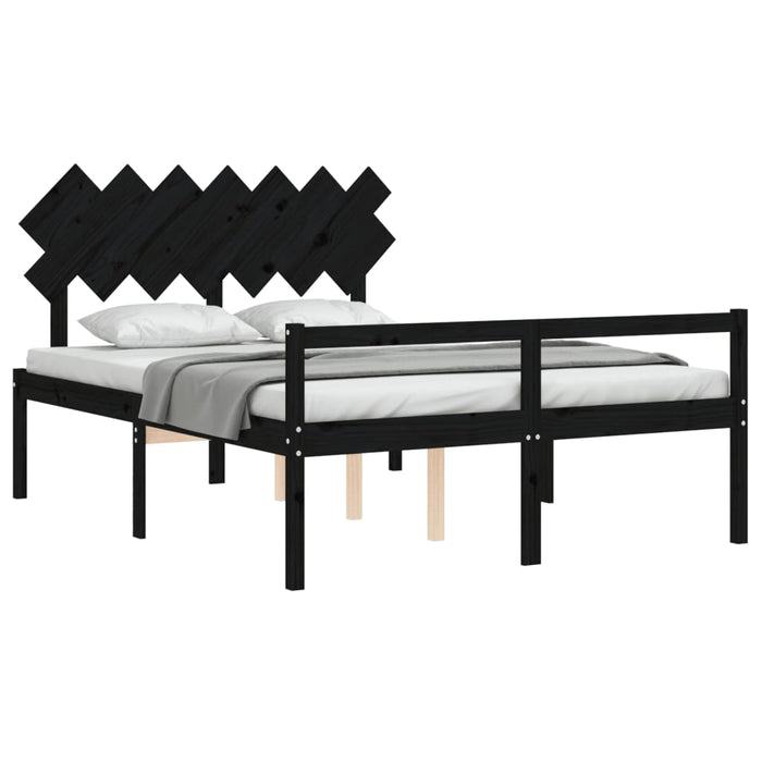 Massivholzbett mit Kopfteil Schwarz 140x190 cm