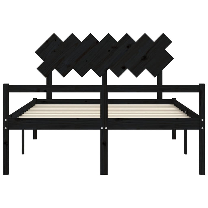 Massivholzbett mit Kopfteil Schwarz 140x190 cm
