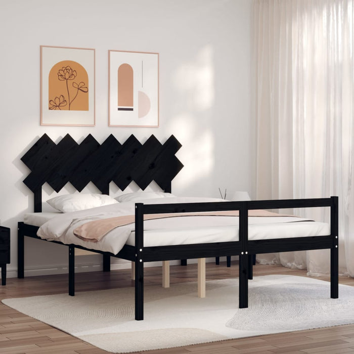 Massivholzbett mit Kopfteil Schwarz 140x190 cm
