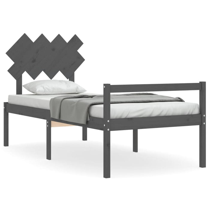 Massivholzbett mit Kopfteil Grau 90x200 cm