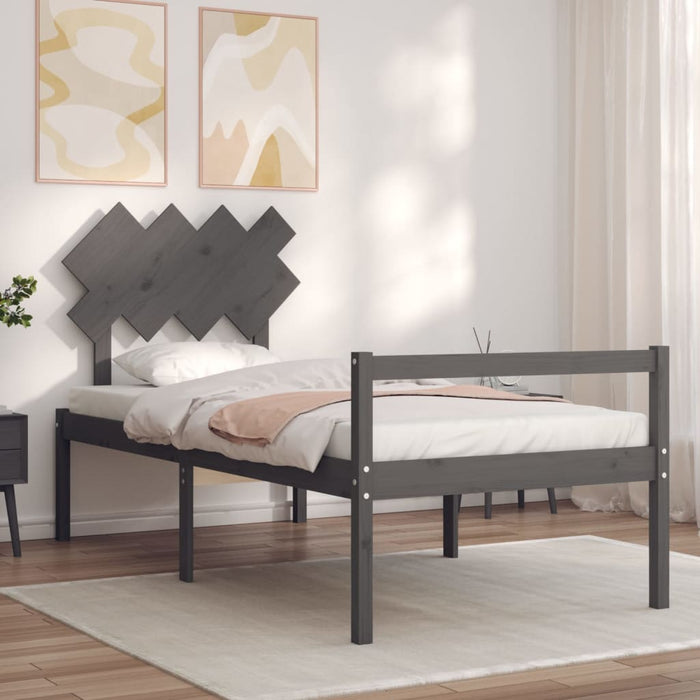 Massivholzbett mit Kopfteil Grau 90x200 cm