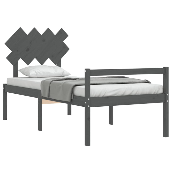 Massivholzbett mit Kopfteil Grau 90x200 cm