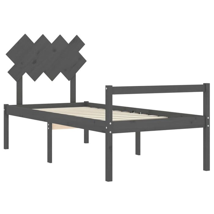 Massivholzbett mit Kopfteil Grau 90x200 cm