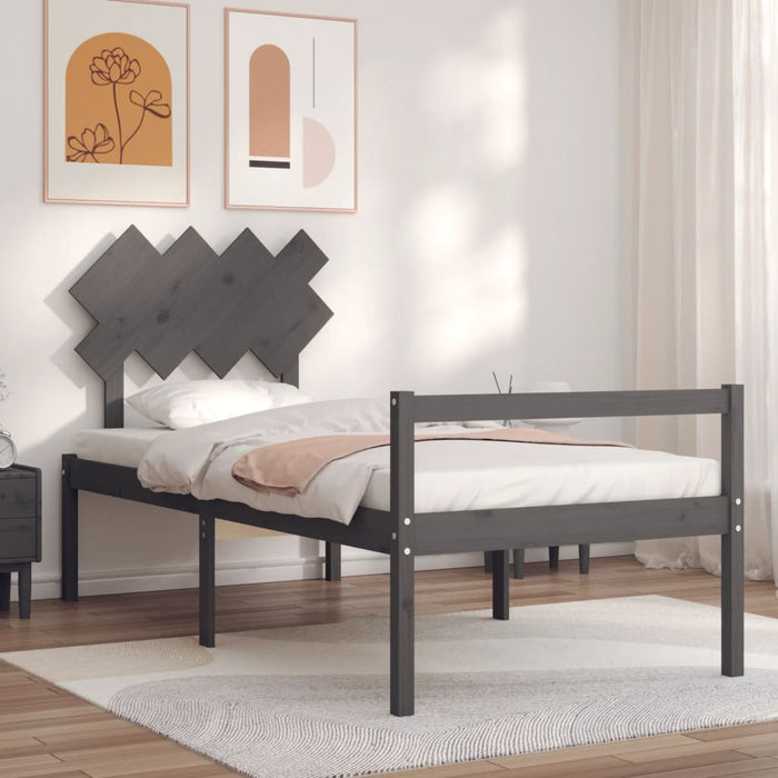 Massivholzbett mit Kopfteil Grau 90x200 cm