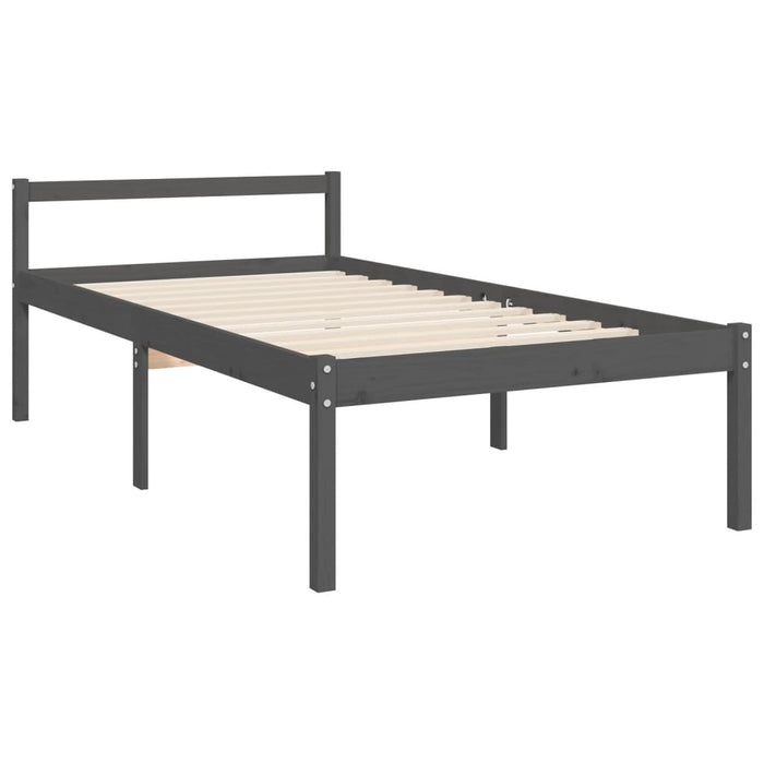 Massivholzbett mit Kopfteil Grau 100x200 cm