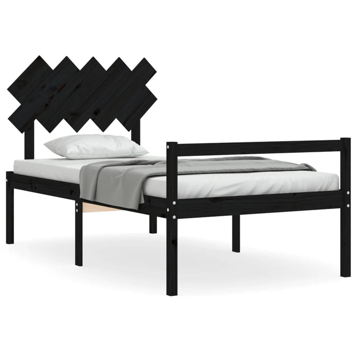 Massivholzbett mit Kopfteil Schwarz 100x200 cm