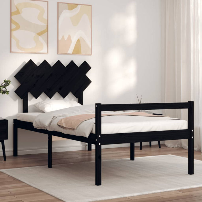 Massivholzbett mit Kopfteil Schwarz 100x200 cm