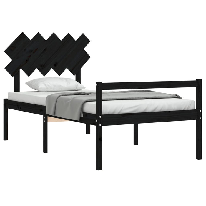 Massivholzbett mit Kopfteil Schwarz 100x200 cm
