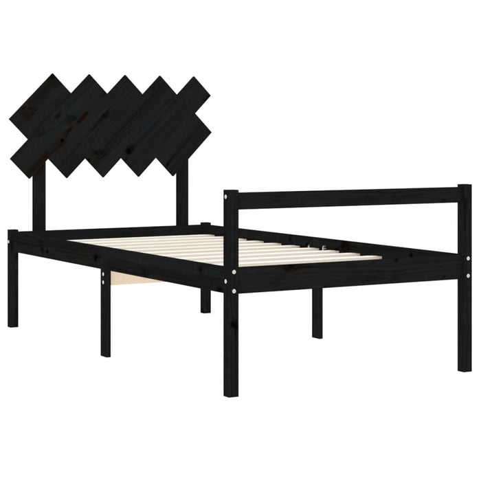 Massivholzbett mit Kopfteil Schwarz 100x200 cm