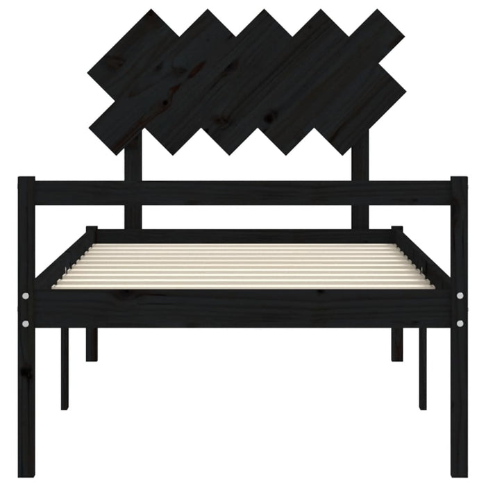 Massivholzbett mit Kopfteil Schwarz 100x200 cm