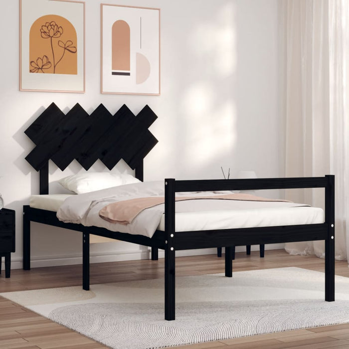Massivholzbett mit Kopfteil Schwarz 100x200 cm