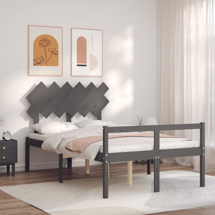 Massivholzbett mit Kopfteil Grau 120x200 cm