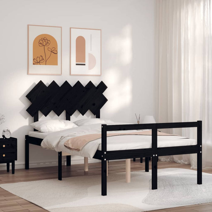 Massivholzbett mit Kopfteil Schwarz 120x200 cm