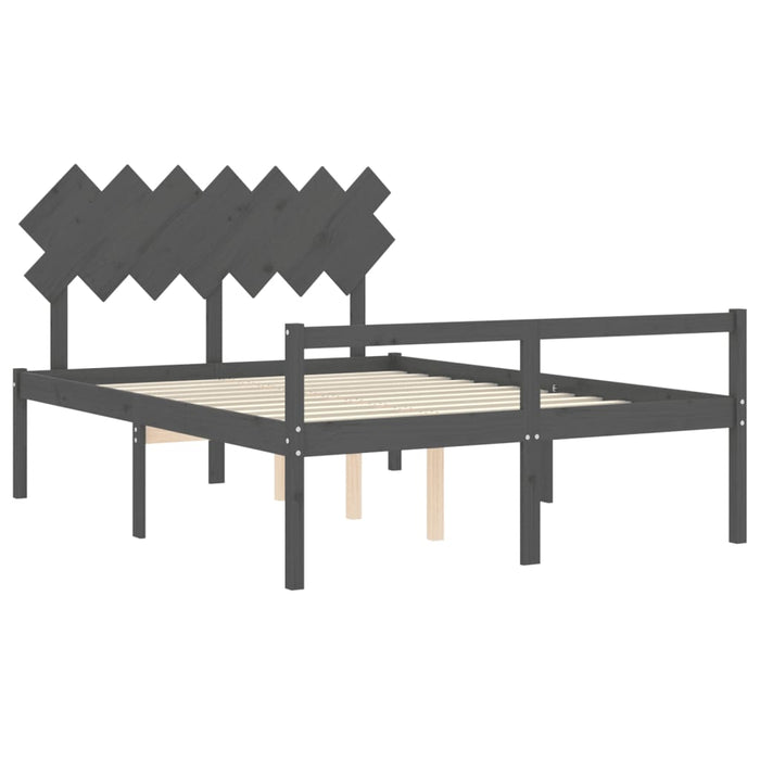 Massivholzbett mit Kopfteil Grau 140x200 cm
