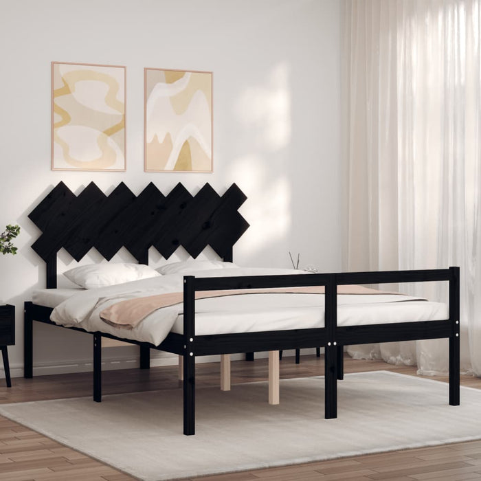 Massivholzbett mit Kopfteil Schwarz 140x200 cm