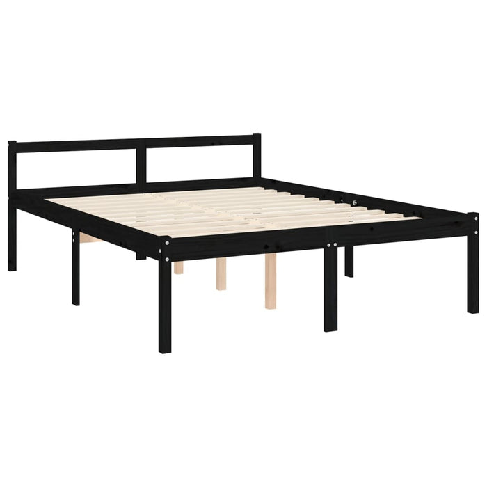 Massivholzbett mit Kopfteil Schwarz 140x200 cm