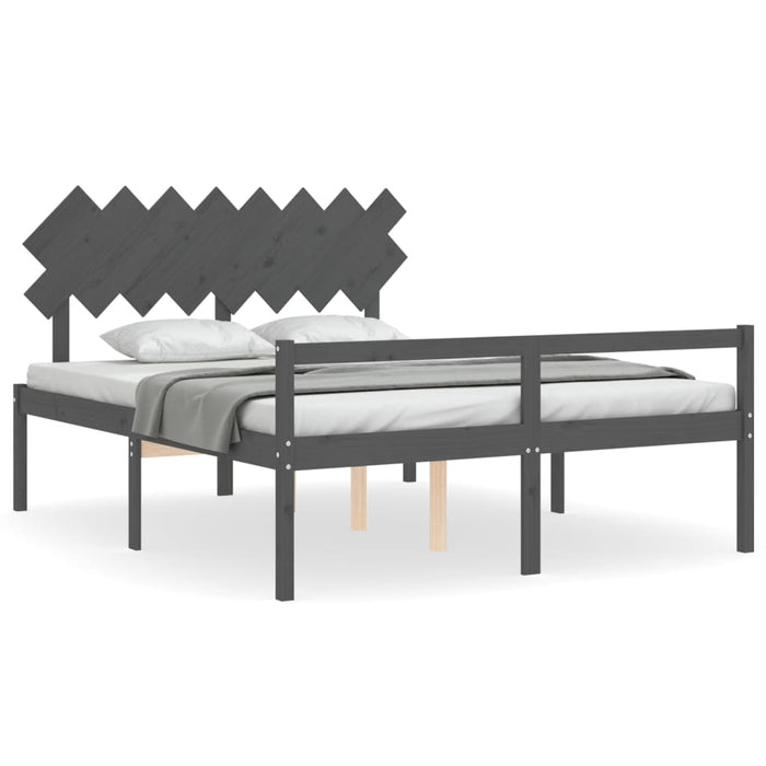 Massivholzbett mit Kopfteil Grau 160x200 cm