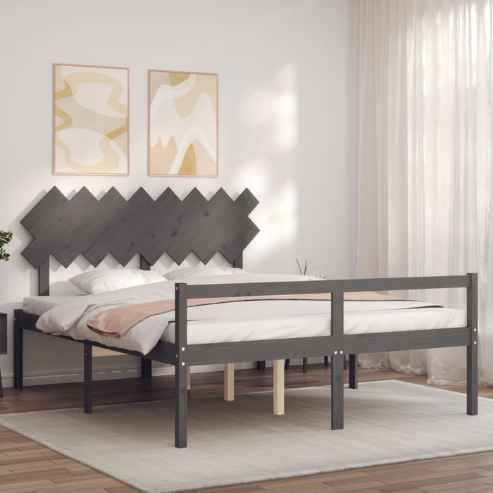 Massivholzbett mit Kopfteil Grau 160x200 cm