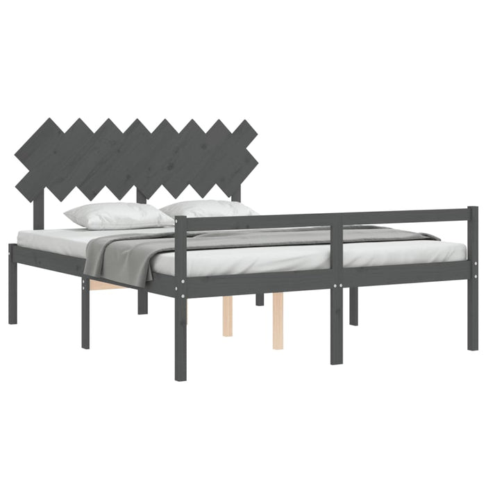 Massivholzbett mit Kopfteil Grau 160x200 cm