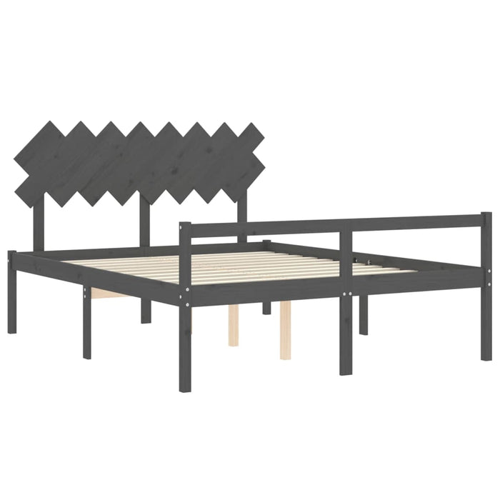 Massivholzbett mit Kopfteil Grau 160x200 cm
