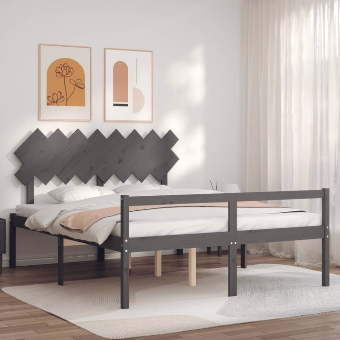 Massivholzbett mit Kopfteil Grau 160x200 cm