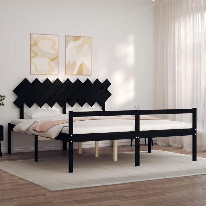 Massivholzbett mit Kopfteil Schwarz