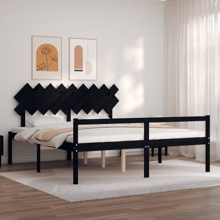 Massivholzbett mit Kopfteil Schwarz