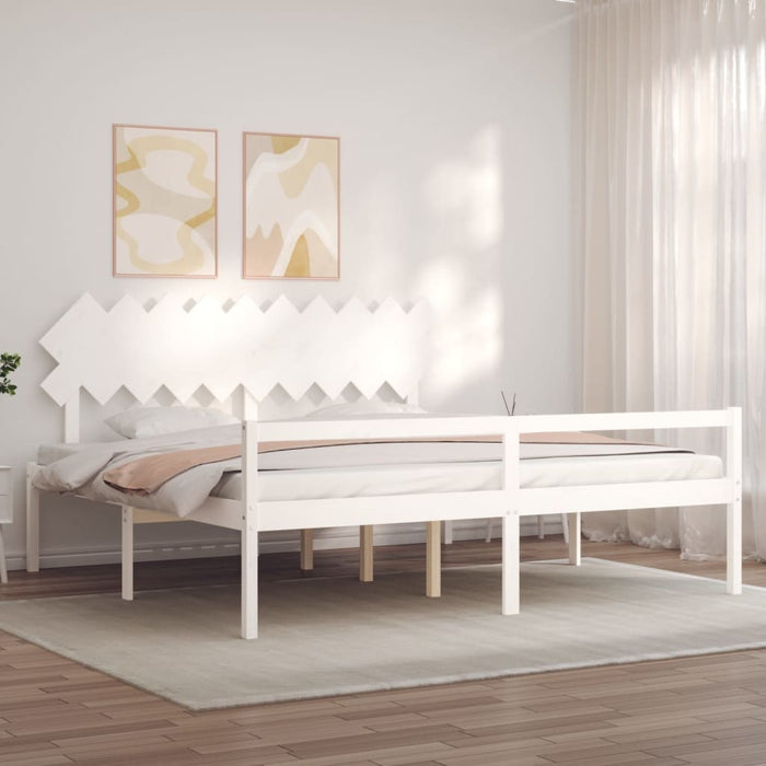 Massivholzbett mit Kopfteil Weiß 200x200 cm