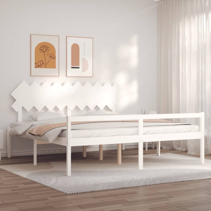 Massivholzbett mit Kopfteil Weiß 200x200 cm