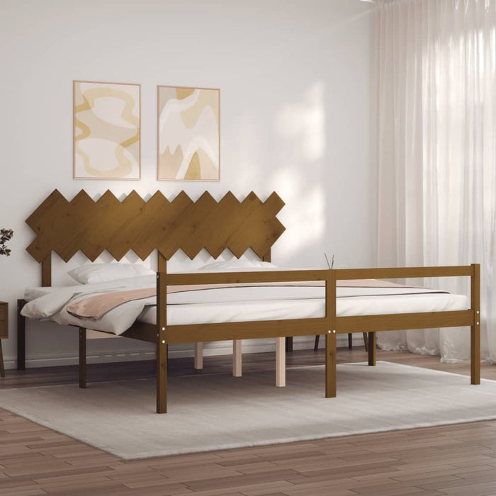Massivholzbett mit Kopfteil Honigbraun 200x200 cm