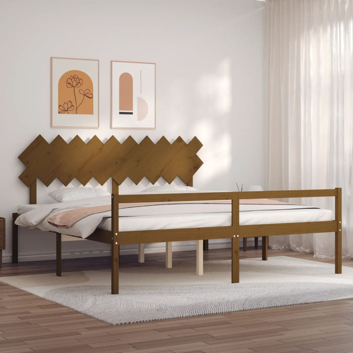 Massivholzbett mit Kopfteil Honigbraun 200x200 cm