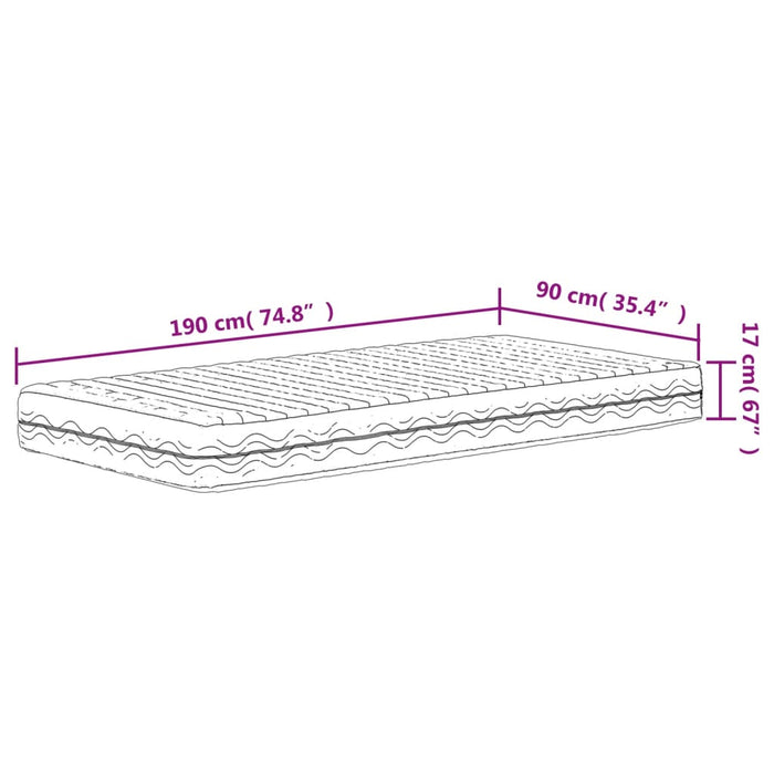Foam mattress white 90x190 cm hardness H2 H3