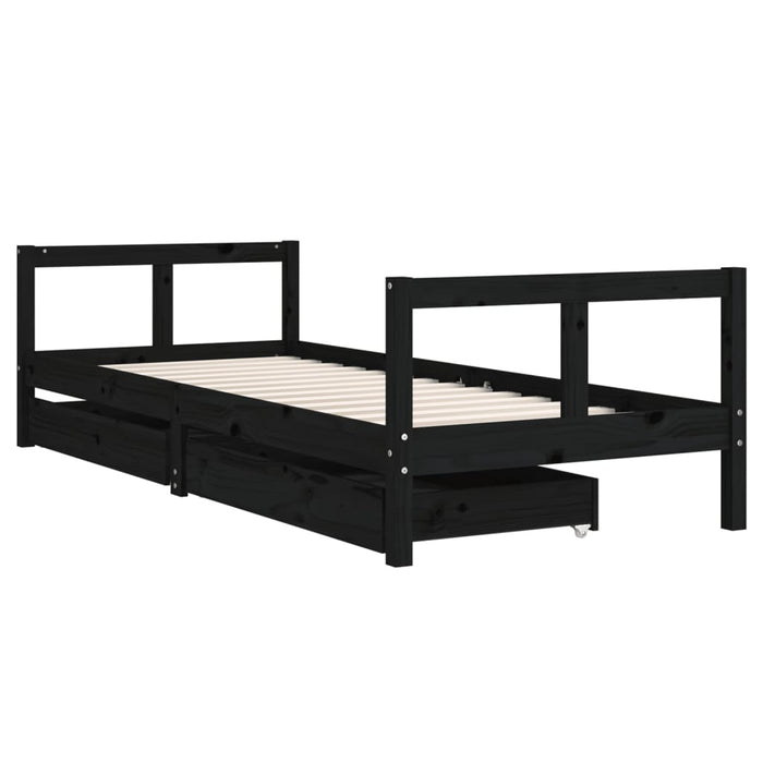 Children's bed with drawers black 80x200 cm solid pine wood