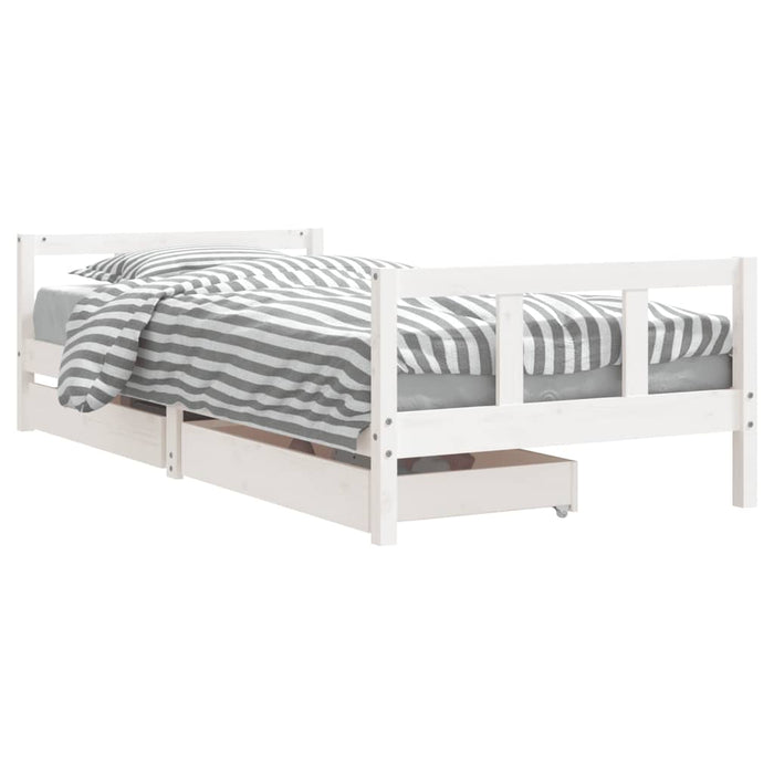 Children's bed with drawers white 90x200 cm solid pine wood