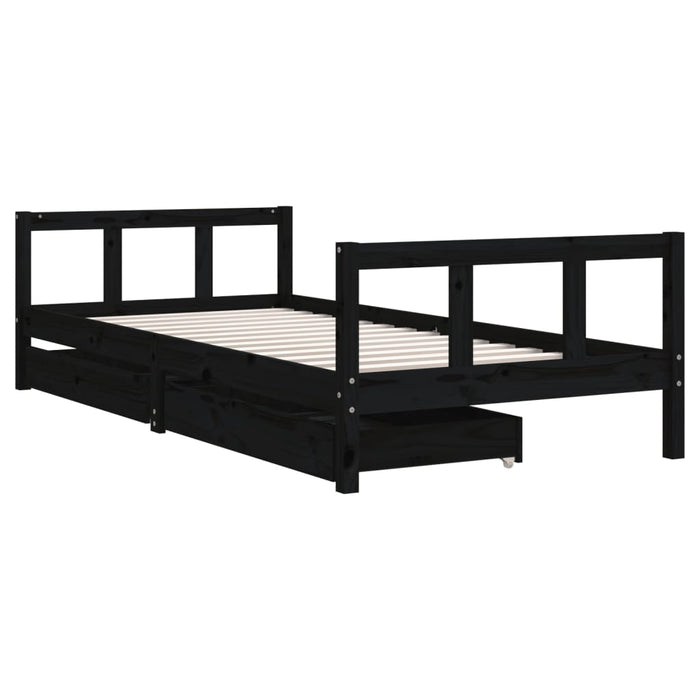 Children's bed with drawers black 90x200 cm solid pine wood