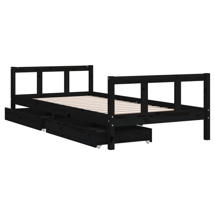 Children's bed with drawers black 90x200 cm solid pine wood