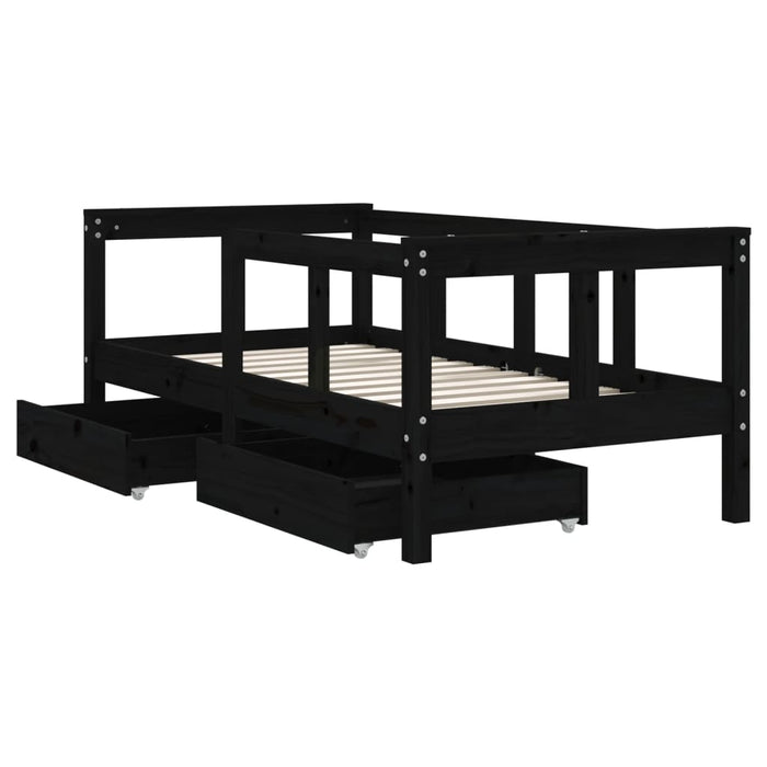 Children's bed with drawers black 70x140 cm solid pine wood