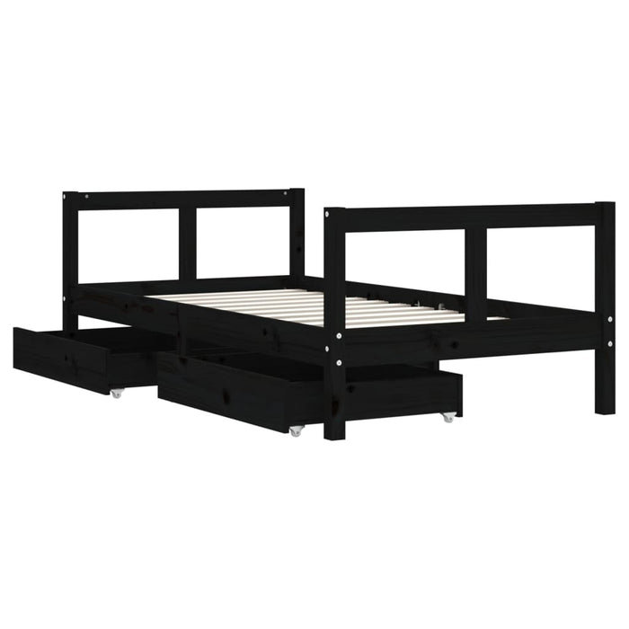 Children's bed with drawers black 80x160 cm solid pine wood