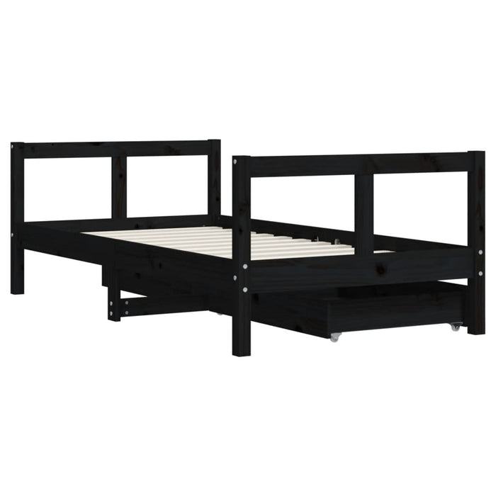 Children's bed with drawers black 80x160 cm solid pine wood