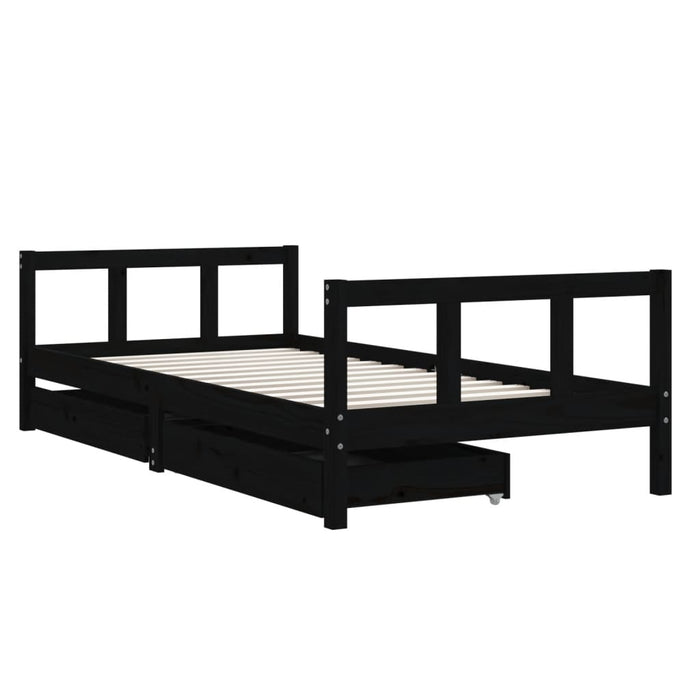 Children's bed with drawers black 90x190 cm solid pine wood