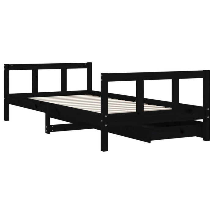 Children's bed with drawers black 90x190 cm solid pine wood