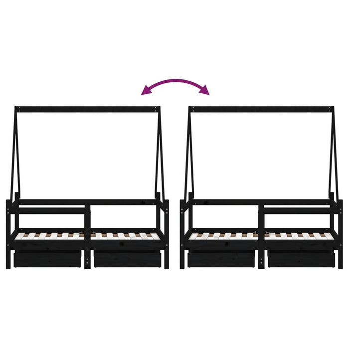 Kinderbett mit Schubladen Schwarz 70x140 cm Massivholz Kiefer