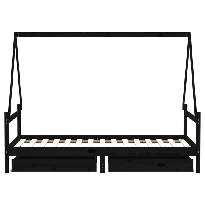 Kinderbett mit Schubladen Schwarz 90x190 cm Massivholz Kiefer